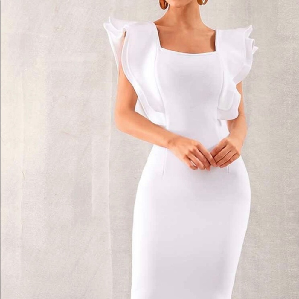 ADYCE White Bodycon Ruffle Dress